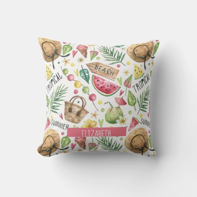 Girly Colorful Beach Relax  Throw Pillow (Front)