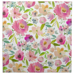Girly Colorful Blooming Chic Pink Floral Pattern Cloth Napkin