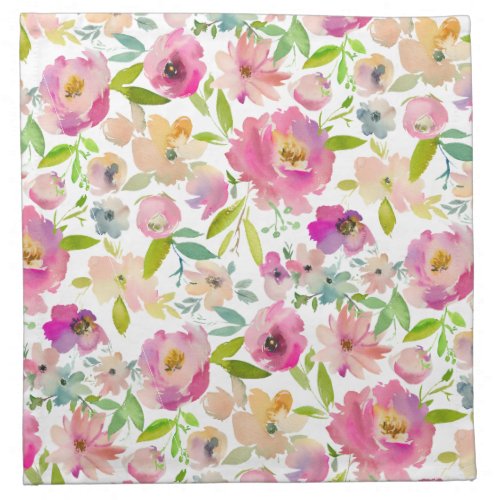 Girly Colorful Blooming Chic Pink Floral Pattern Cloth Napkin