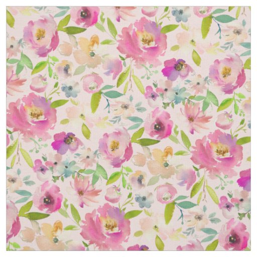 Girly Colorful Blooming Chic Pink Floral Pattern Fabric