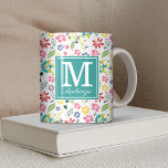 Girly Colorful Bohemian Spring Flowers Monogram Coffee Mug<br><div class="desc">Girly Colorful Bohemian Spring Flowers Monogram in sweet pretty shades of teal,  pink,  lime,  and pumpkin. Easy to customize with text,  fonts,  and colors. Created by Zazzle pro designer BK Thompson exclusively for Cedar and String; please contact us if you need assistance with the design.</div>