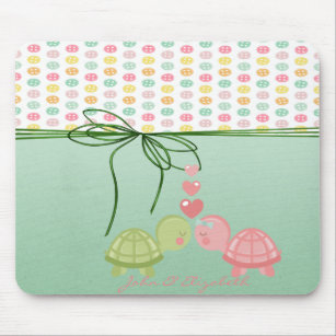 Girly Colorful Buttons,Turtles In Love-Personalize Mouse Pad