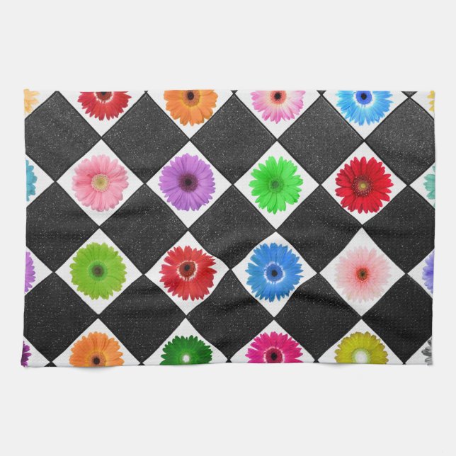Girly Colorful Daisy Kitchen Towel (Horizontal)
