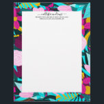 Girly Colorful Floral Leaves Illustration Pattern Letterhead<br><div class="desc">This girly and modern pattern is perfect for the trendy and stylish woman. It features hand-drawn burgundy red, golden yellow, teal green, blush pink, aqua blue, and neon pink flowers and leaves illustrated pattern. It's pretty, elegant, unique, and original. Stylize with this custom illustrated design done by the artist of...</div>