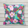 Girly Colorful Floral Leaves Illustration Pattern Outdoor Pillow