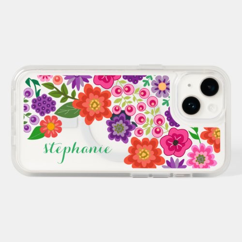 Girly Colorful Floral Pattern Script Name OtterBox iPhone 14 Case