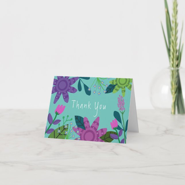 Girly Colorful Floral  Thank You Card (Front)