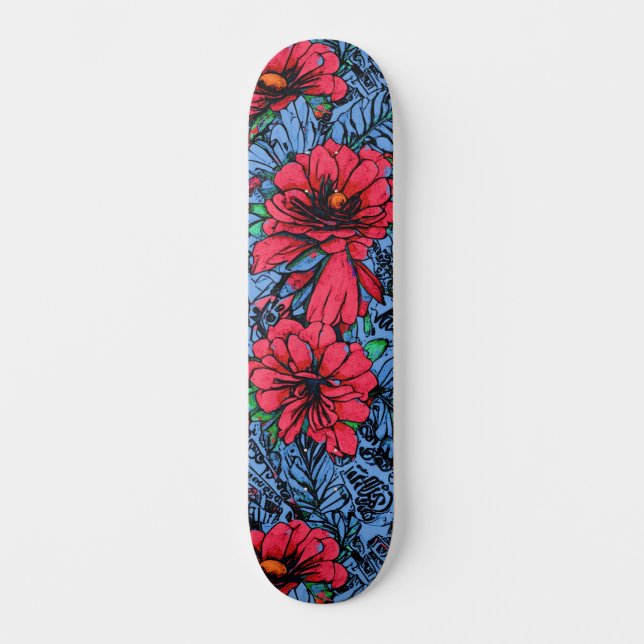 Girly Colorful Floral Urban Street Art Inspired  Skateboard (Front)