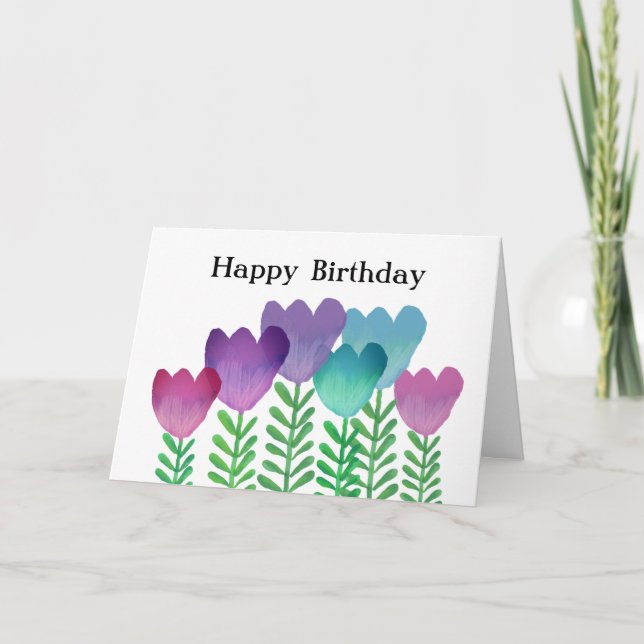 Girly Colorful Flowers Happy Birthday  Card (Front)