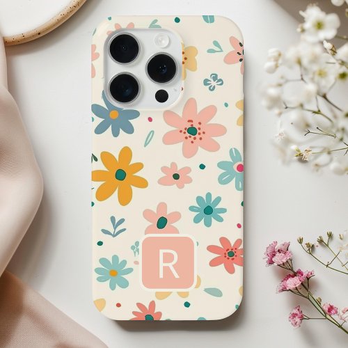 Girly Colorful Flowers Seamless Pattern  iPhone 15 Pro Case