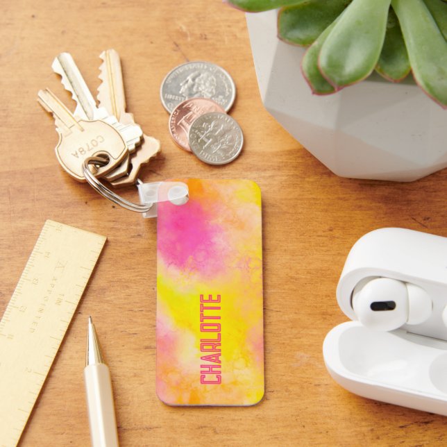 Girly Colorful Gradient Luminous Joy + Name Keychain (Desk)