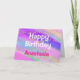 Girly Colorful Happy Birthday Unicorn Gold Glitter Card