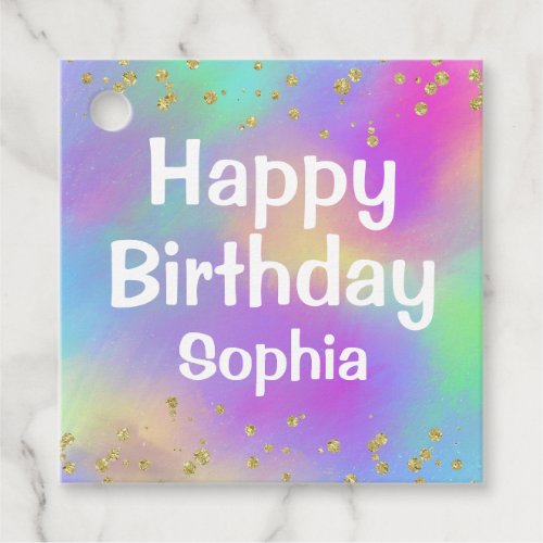 Girly Colorful Happy Birthday Unicorn Gold Glitter Favor Tags