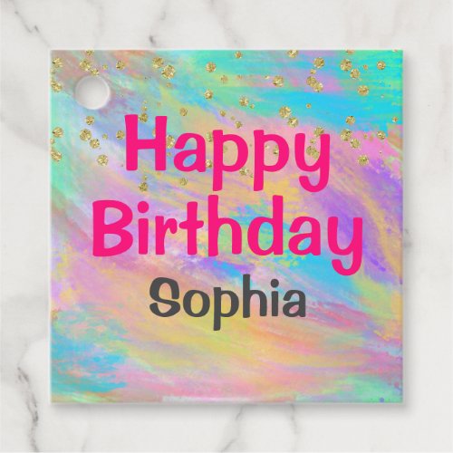 Girly Colorful Happy Birthday Unicorn Gold Glitter Favor Tags