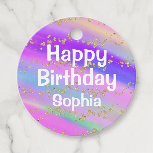 Girly Colorful Happy Birthday Unicorn Gold Glitter Favor Tags