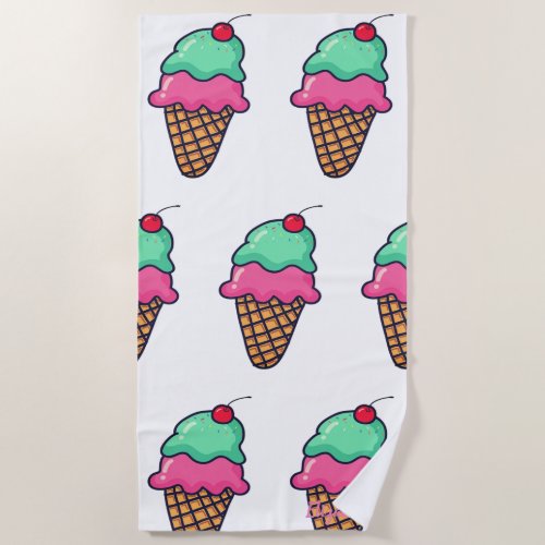 Girly Colorful Ice Cream Cones _ Personalized Beach Towel