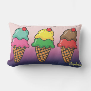 Girly Colorful Ice Cream Cones - Personalized Lumbar Pillow