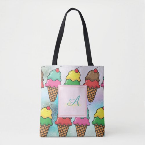 Girly Colorful Ice Cream Cones _ Personalized Tote Bag