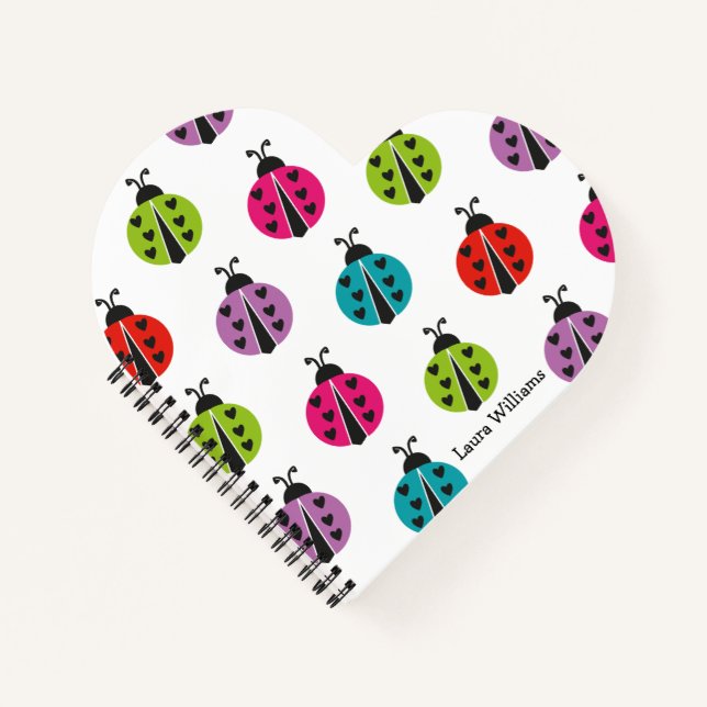 Girly Colorful Ladybug Personalized Notebook (Front)