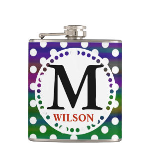 Girly colorful monogram polka dots hip flask