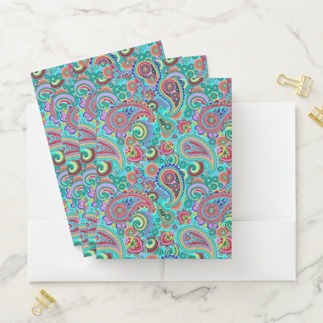 Girly Colorful Paisley Pattern Padfolio Pocket Folder (In Situ)