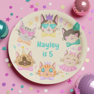 Girly Colorful Pastel Kitty Cat Birthday Party Paper Plates