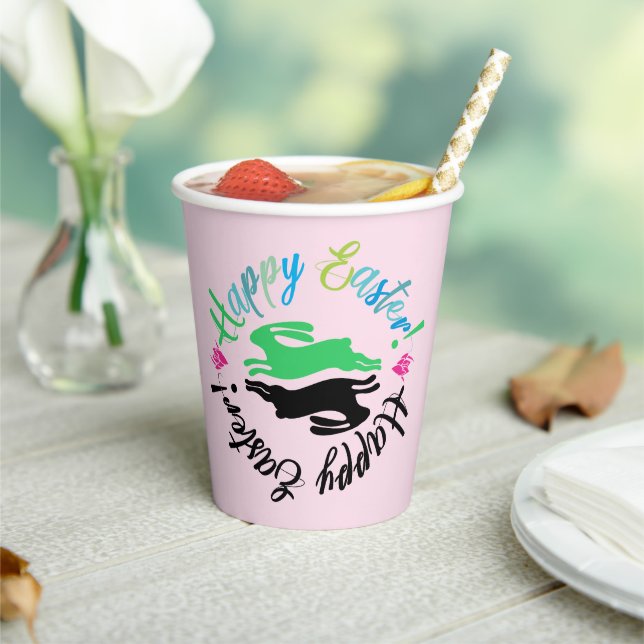 Girly Colorful Pastel Pink Easter Bunny Cartoon Paper Cups (Insitu)