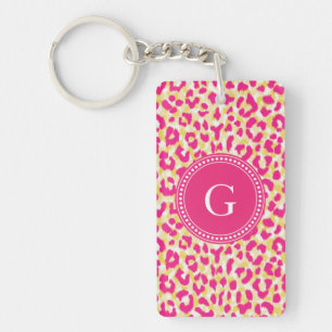 Girly colorful pink cheetah print monogram keychain