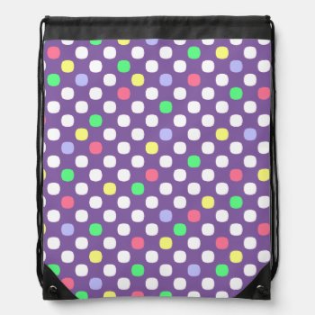 Girly Colorful Polka Dot Drawstring Backpack by Hannahscloset at Zazzle