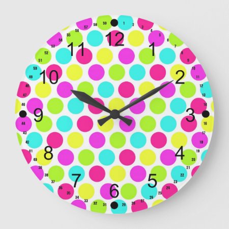 Girly Colorful Polka Dots Pattern For Girls Large Clock