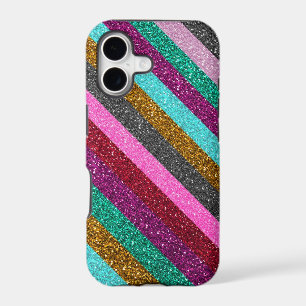 Girly Colorful Stripes Glitter iPhone 17 Case