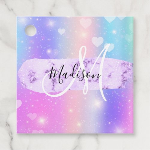 Girly Colorful Unicorn Rainbow Hearts Monogram Favor Tags