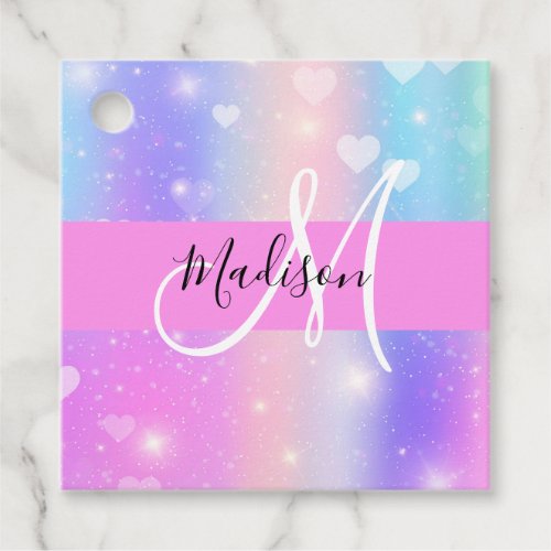 Girly Colorful Unicorn Rainbow Hearts Monogram Favor Tags