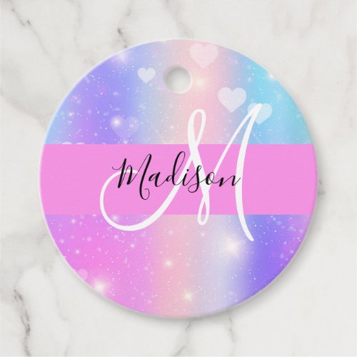 Girly Colorful Unicorn Rainbow Hearts Monogram Favor Tags