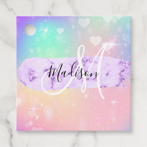 Girly Colorful Unicorn Rainbow Hearts Monogram Favor Tags