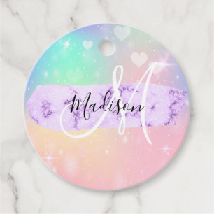 Girly Colorful Unicorn Rainbow Hearts Monogram Favor Tags