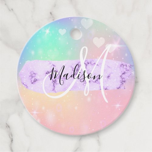 Girly Colorful Unicorn Rainbow Hearts Monogram Favor Tags