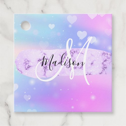 Girly Colorful Unicorn Rainbow Hearts Monogram Favor Tags