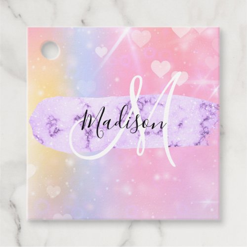 Girly Colorful Unicorn Rainbow Hearts Monogram Favor Tags