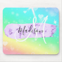 Girly Colorful Unicorn Rainbow Hearts Monogram