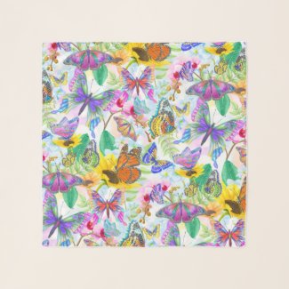 Girly Colorful Watercolor Butterflies Scarf