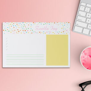 Girly Confetti Dot Personalized Notepad for School Paper Pad
