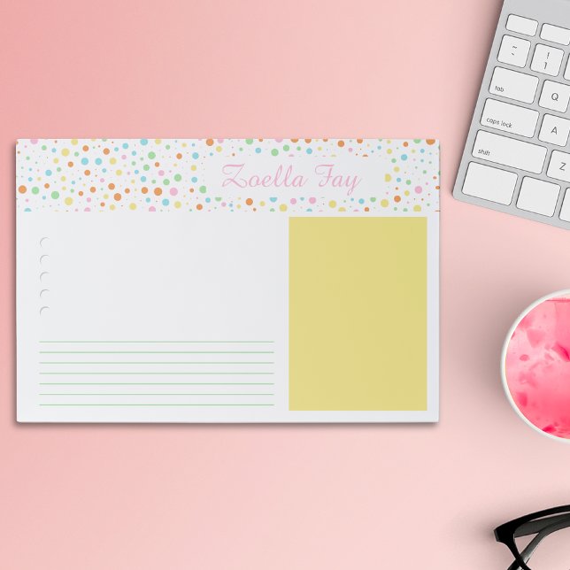 Girly Confetti Dot Personalized Notepad for School Paper Pad (Colorful Girly Paper Pad Polka Dot Pattern School Supplies for Back to School )