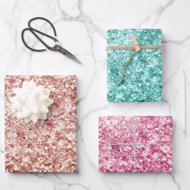 Girly Confetti Glitter Wrapping Paper Sheets (Front)