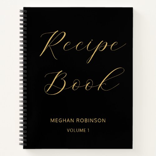 Girly Cookbook Black And Gold Recipe Script Notebook