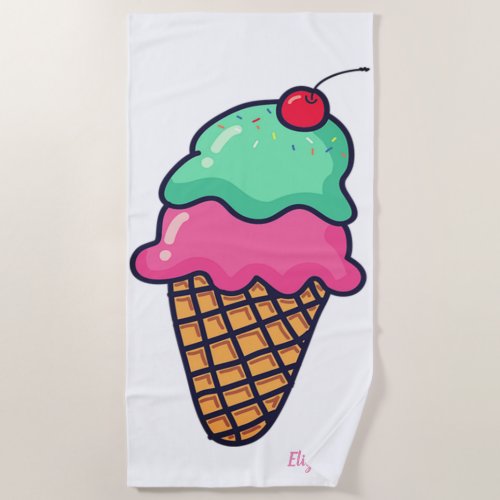 Girly Cool Colorful Ice Cream Cones _ Personalized Beach Towel