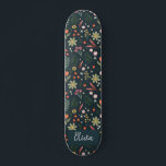 Girly & Cool Modern Navy Blue Botanical Flowers Skateboard<br><div class="desc">This modern and cool kids skateboard design features a garden flower pattern,  with a unique botanical and flower print on a navy blue background,  and can be personalized with your girls name. The perfect girly floral gift for any skateboard enthusiast.</div>