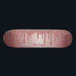 Girly Cool Pink Rose Gold Glitter Sparkle Drips Skateboard<br><div class="desc">Girly Cool Pink Rose Gold Glitter Sparkle Drips Skateboard with faux glitter drips and your personalized name. Easy to customize and perfect for your glitter aesthetic.</div>