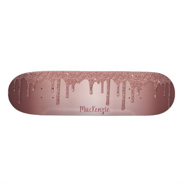 Girly Cool Pink Rose Gold Glitter Sparkle Drips Skateboard
