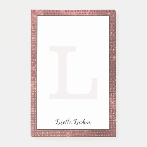 Girly Copper Diamond Glitter Glam Monogram Name Post_it Notes